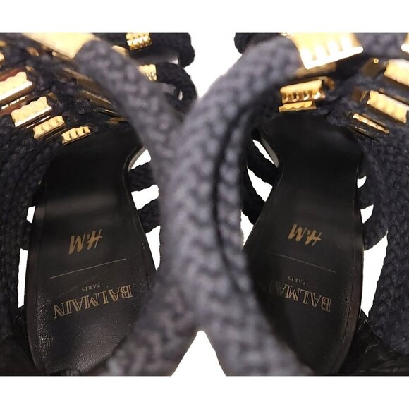 BALMAIN x H&M Sandal Boots Size 38 US 7 Womens Black Strappy Heels Pumps RARE! - Picture 10 of 12